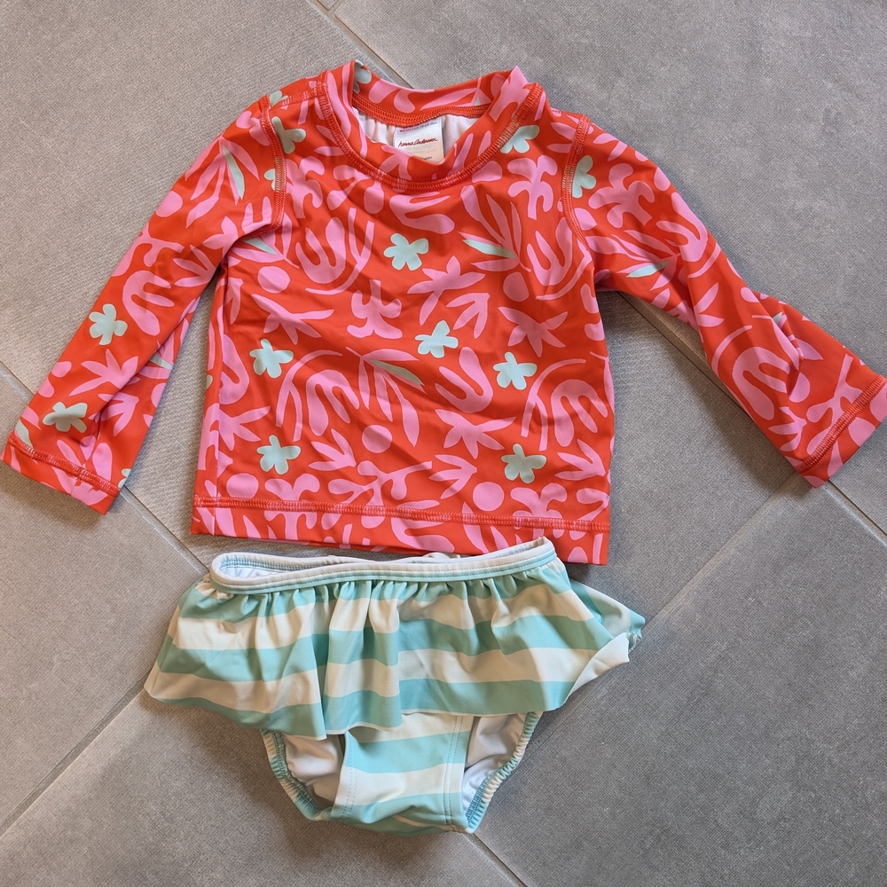 Hanna Andersson Red and Pink Floral Swim Top